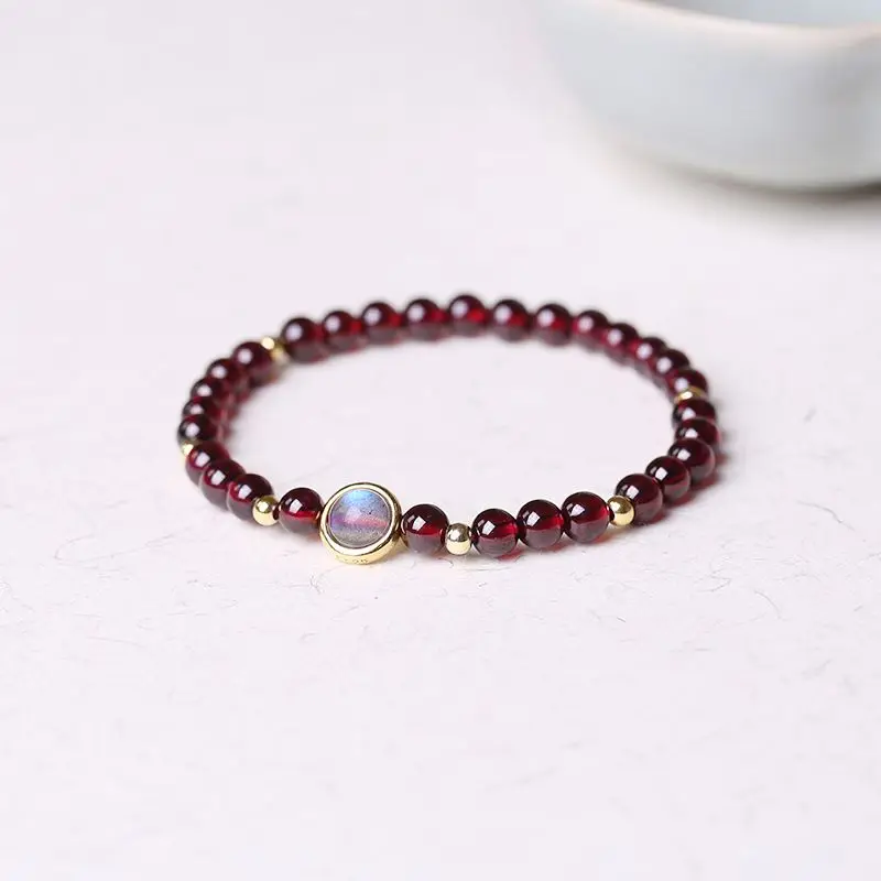7A Collector Grade 5mm Ancient Chinese Style Garnet Bracelet Female Fine Grain Single Circle Sterling Silver Hand String Womens