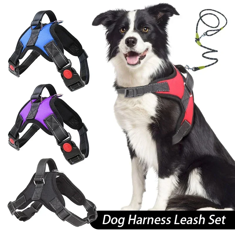 Dog Harness And Leash Set No Pull Adjustable Comfortable with Easy Control Handle Outdoor Running Walking Hand Free Lead Leash Dog Harness And Leash Set No Pull Adjustable Comfortable with Easy Control Handle Outdoor Running Walking Hand Free Lead Leash