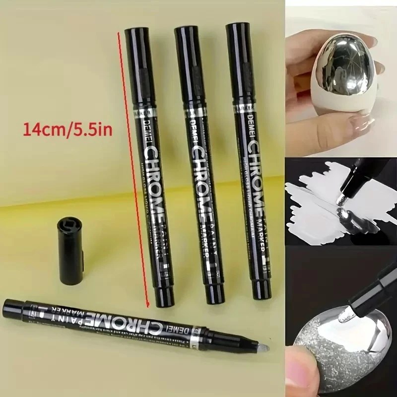 2pcs 크롬 미러 마커 펜 2mm DIY 반사 페인트 펜 영구 골드 실버 마커 터치 업, 모델 페인팅, 마킹