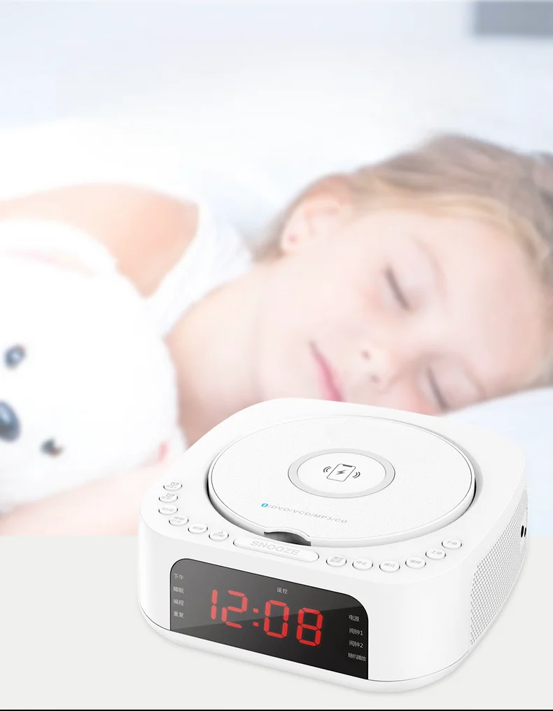 CD/DVD Player Alarm clock Bluetooth Speaker Wireless charging LED display EARPHONE JACK & AUX -IN Dural stereo speaker