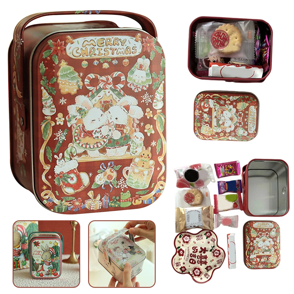 Rabbits Pattern Tin Candies Box Small Size Cartoon Rabbits Lovely Handheld Sweets Biscuits Holder Present Wrapping Supplies