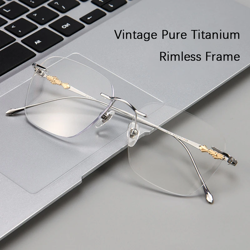 

New Ultralight Pure Titanium Rimless Glasses Frame For Women Men Eyeglasses Optical Anti Blue Light Myopia Prescription Eyewear