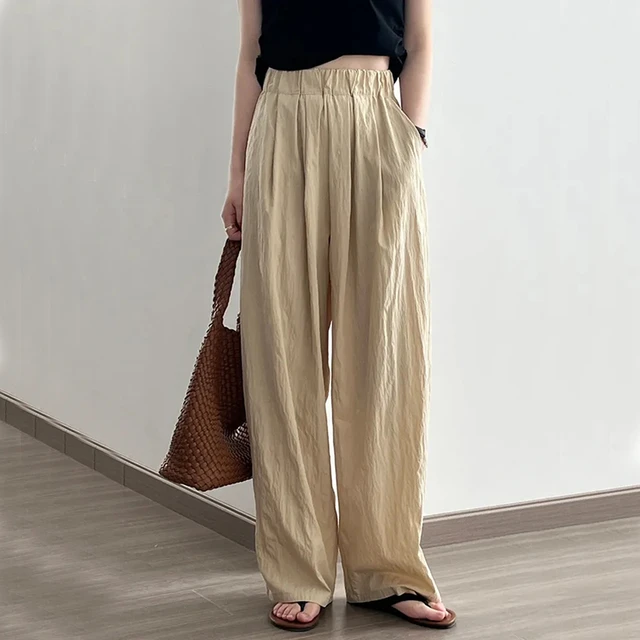 Summer Korean Style Solid Color Elegant Fashion Wide Leg Pants Women High  Waist Casual Loose All Match Oversize Trousers Female - AliExpress