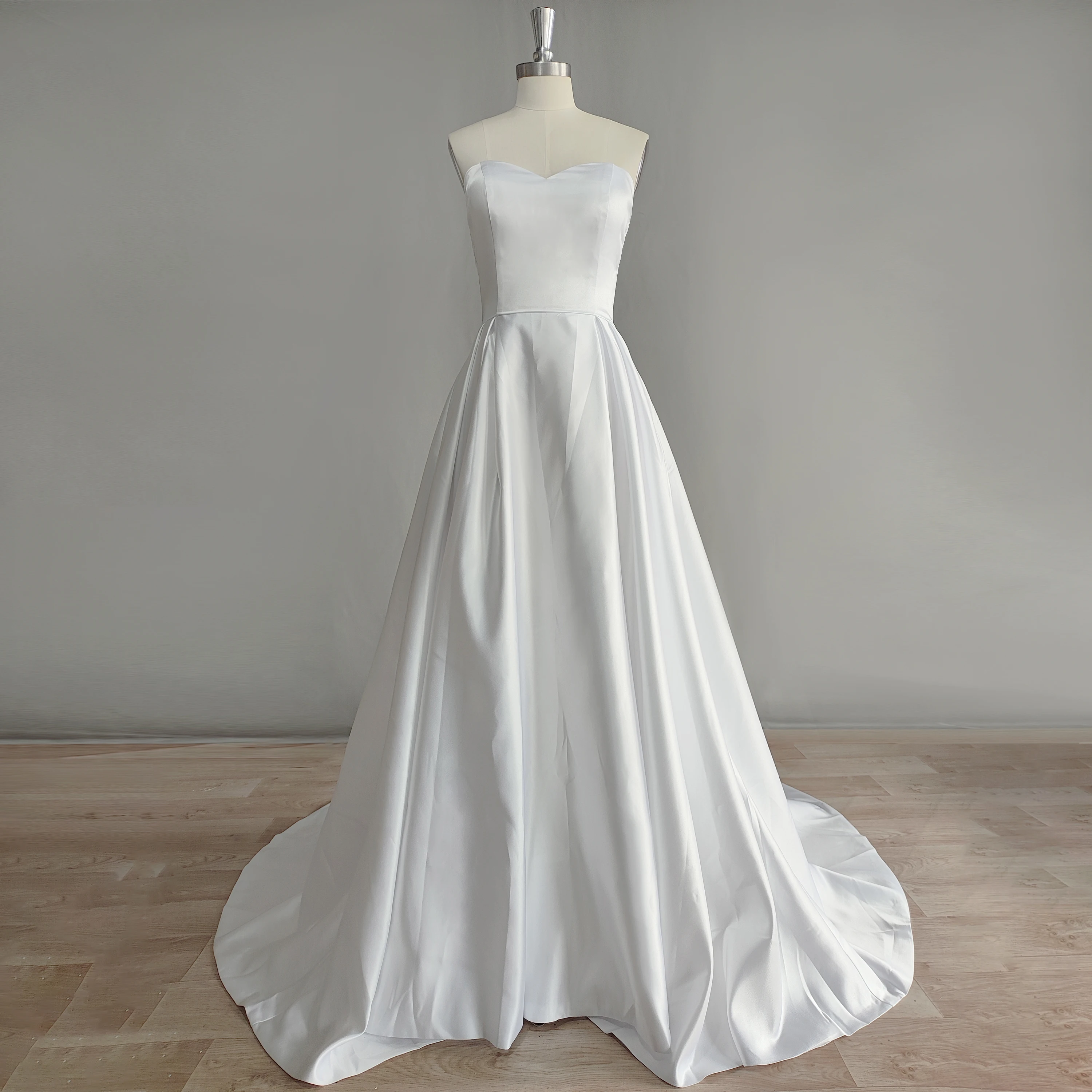 

DIDEYTTAWL Strapless Sweetheart Satin Simple Wedding Dress For Women Real Photos Sleeveless A Line Bridal Gown