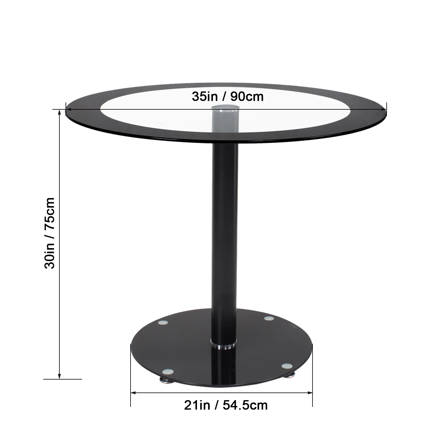 Black Dining Table and Chairs Set of 4, Round Tempered Glass Table with High Back PU Leather Chairs