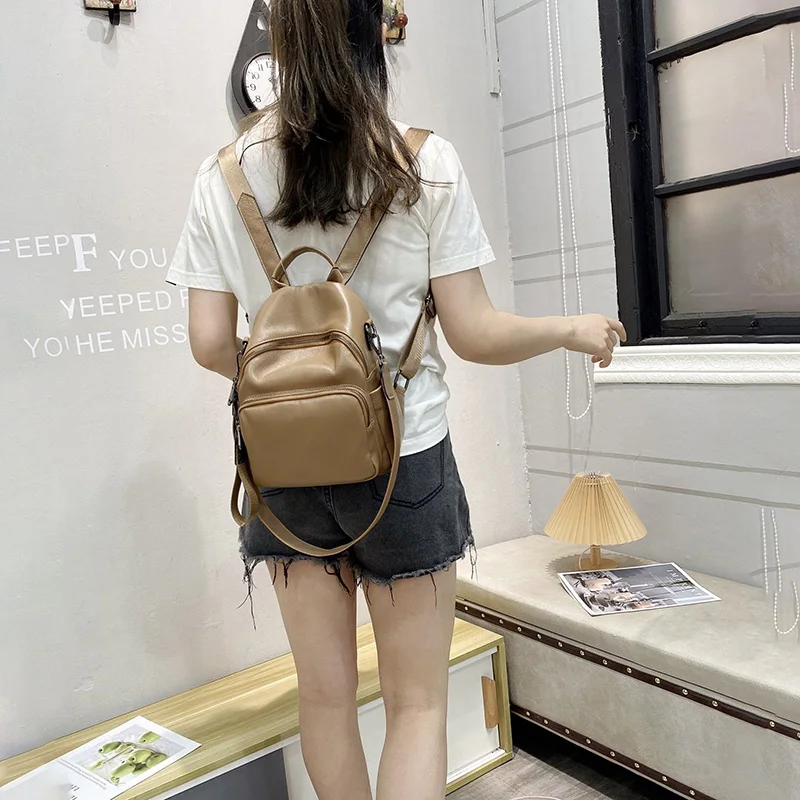 AODUX 100% Soft Genuine Cow Leather Calfskin Women Backpacks Top Layer Nature Cowhide Dual Function Backpack One-Shoulder Bags