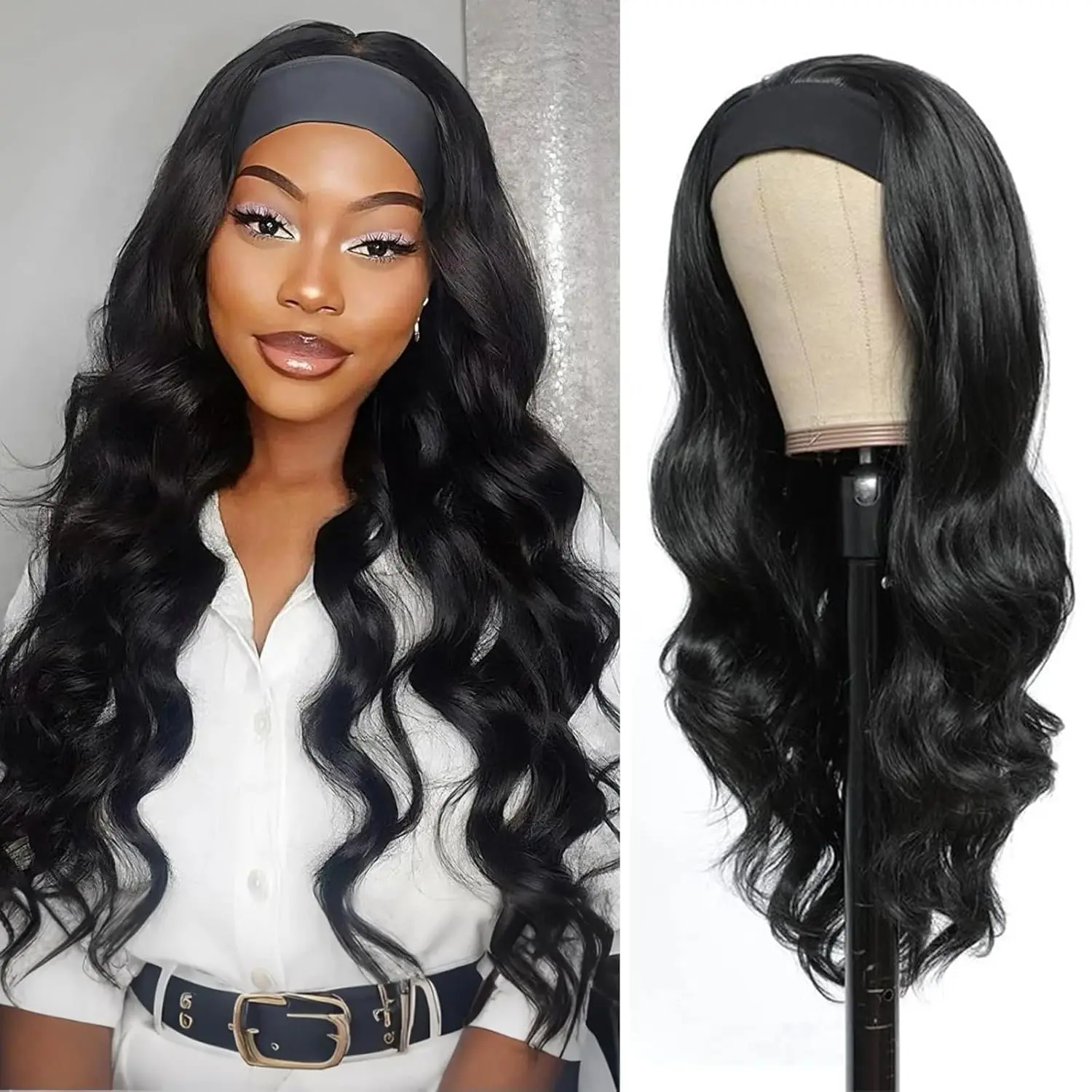 22 Inch Body Wave Headband Wig Human Hair Wear and Go Curly Wigs 200% Density Headband Wigs for Black Women