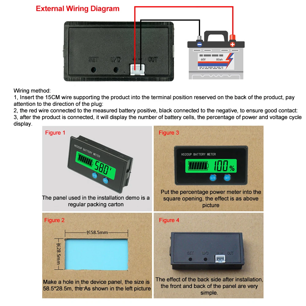 Battery Capacity Indicator 12-72V 3S-20S Lead Acid Lithium Battery Level  Tester Meter DC 9-90V Voltmeter Monitor For Motorcycle AliExpress 44