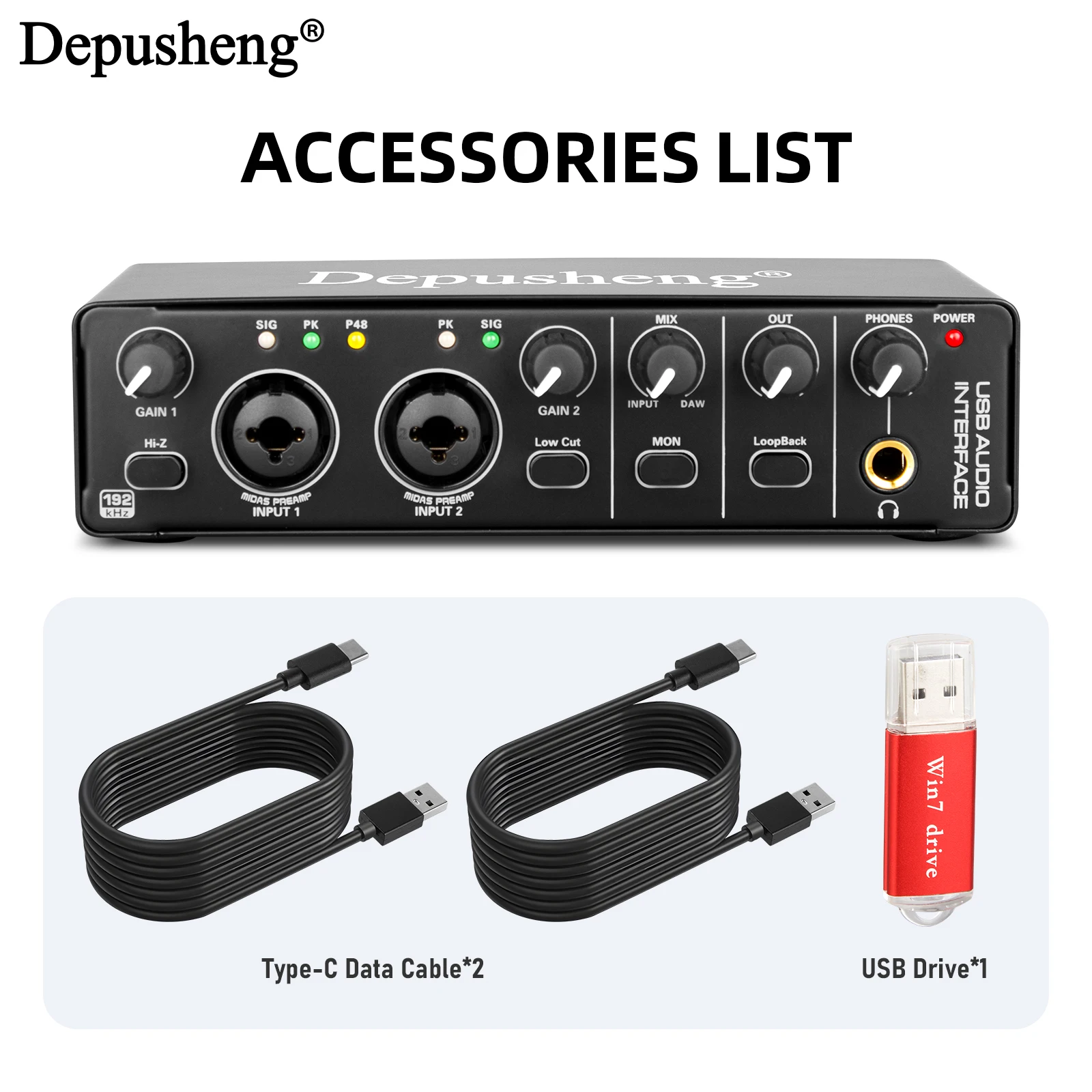 오디오 인터페이스 Depusheng MD22 USB 3.0 사운드 카드(모니터링 포함) 일렉트릭 기타 라이브 녹음용 스튜디오 노래 마이크로