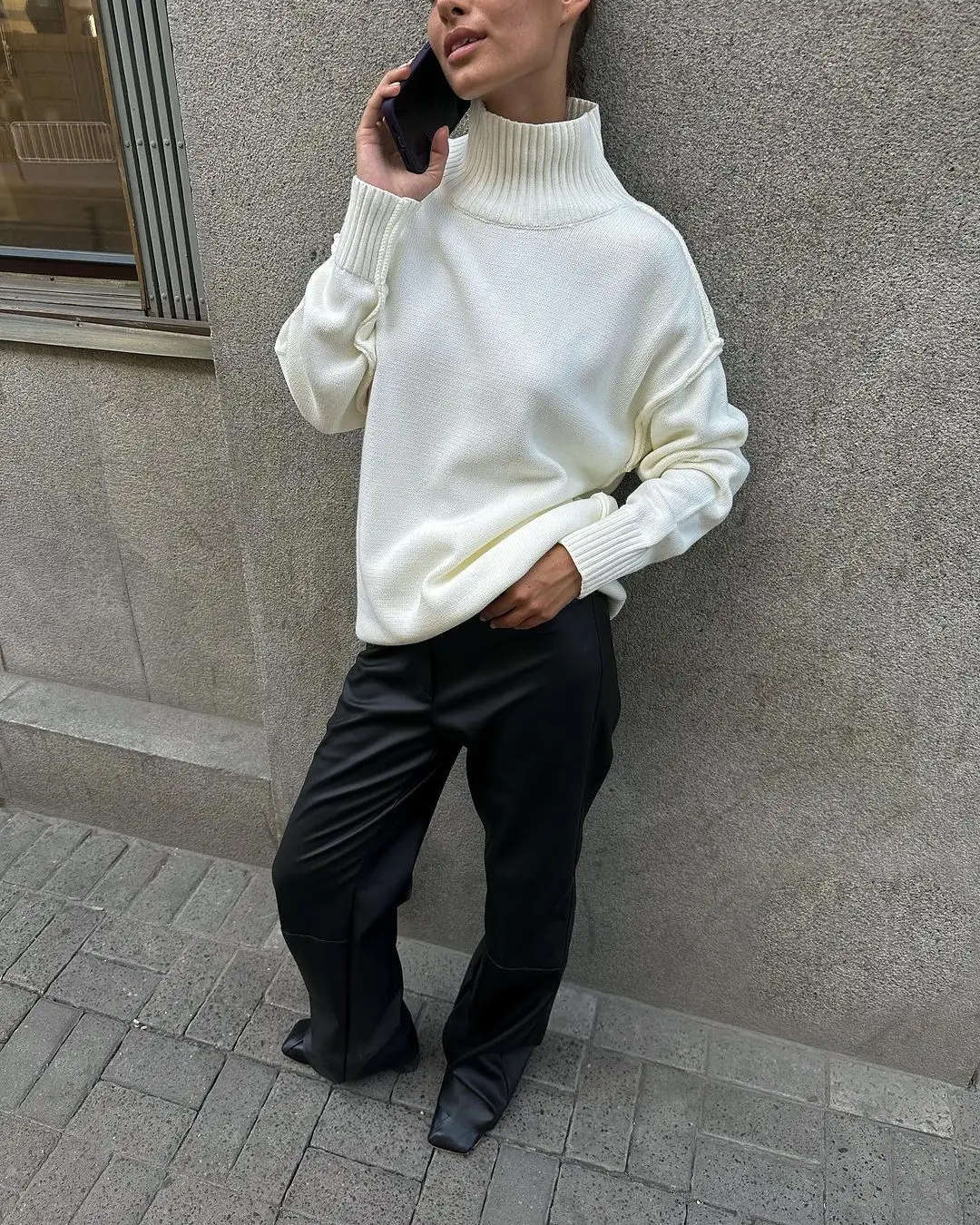 Winter Knit Turtleneck Pullover Female Clothes Loose Casual Ribbed Patchwork Long Sleeve Oversized Sweater Women Knitwear