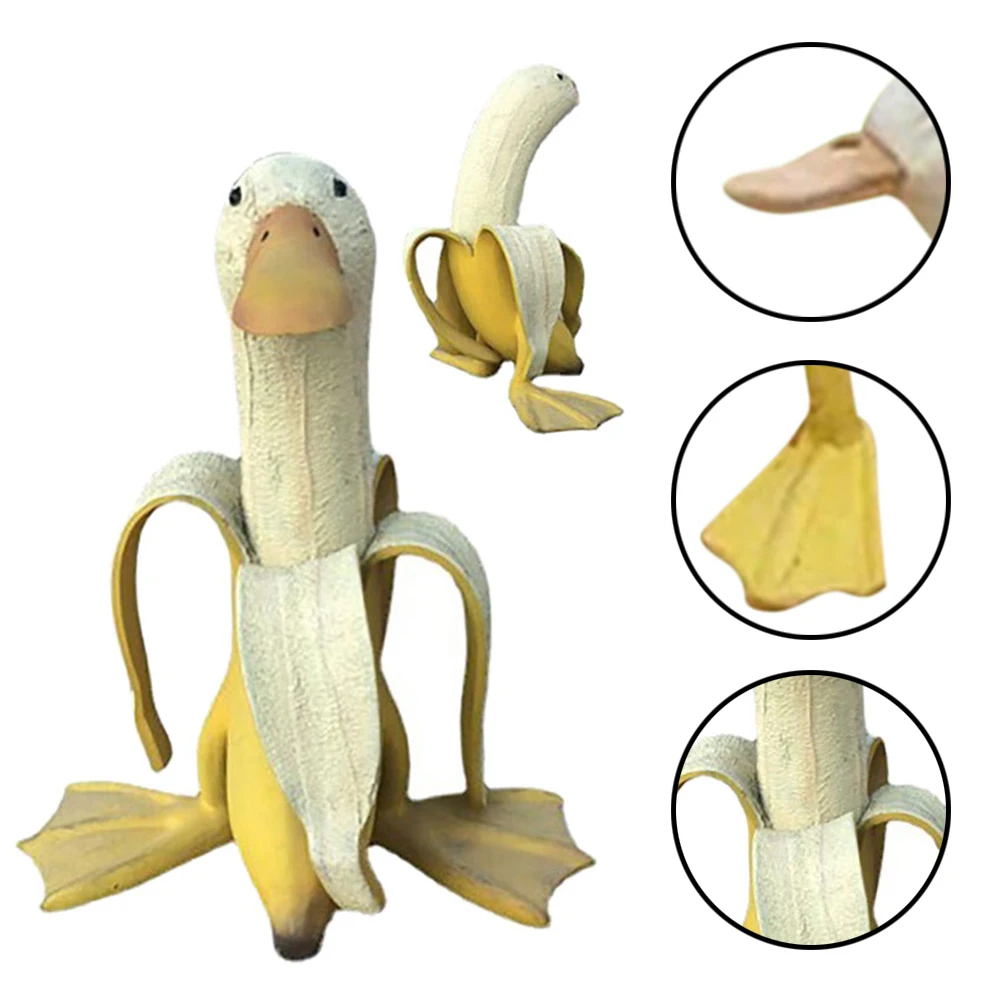 Banana Duck Statue Creative Art Decor Durable Resin Fruit Animal Figurine Vintage Gardening Peeled Banana Duck Home Statue Craft