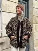 Women Fashion Winter Leopard Print Coat Long Sleeves Loose Single Breasted Female Top Pockets Streetwear Woman Cardigan
