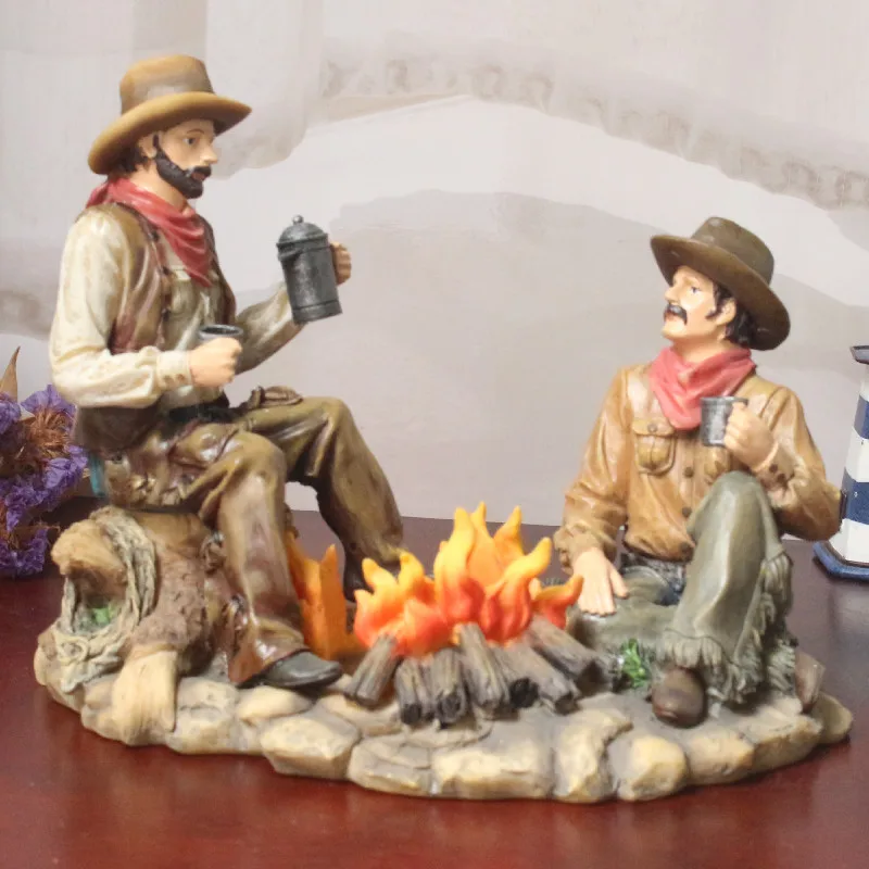 

American-style Cowboy Camp Out In The Wild Figurines Outdoor Fire People Furnishing Articles Creative Home Decorations Gift