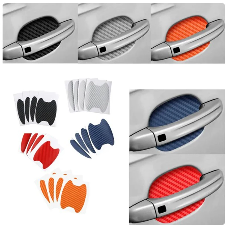 4Pcs/Set Car Door Sticker Carbon Fiber Scratches Resistant Cover Auto Handle Protection Film Exterior Styling Car Accessories