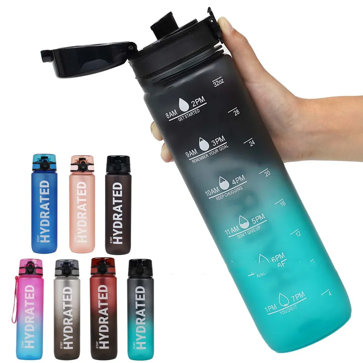 32oz Motivational Leakproof Sports Water Bottle