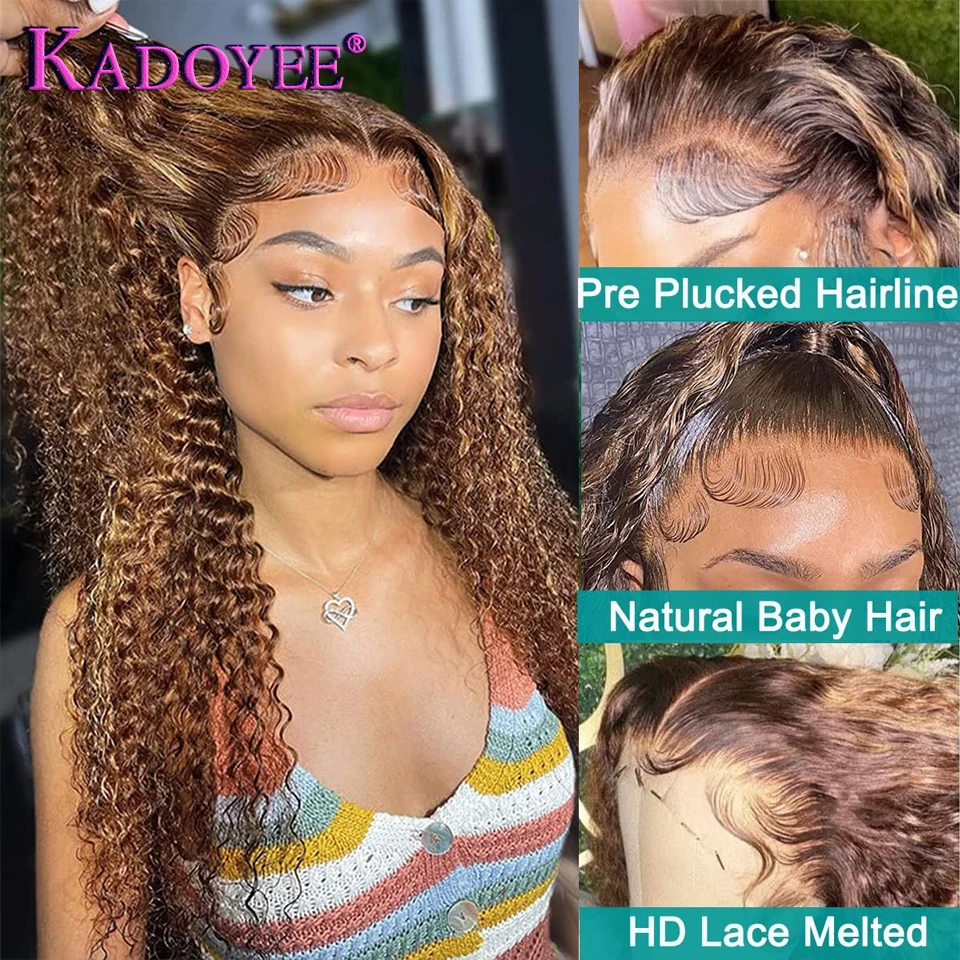 Ombre Brown Blonde Lace Front Wigs Highlight Curly Bob Wig Deep Curly Human Hair Wigs for Women 180% Brazilian 13x4 Lace Frontal