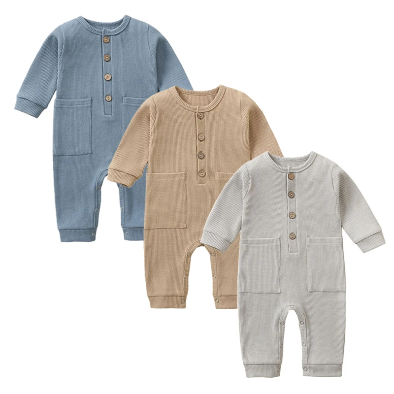100% Cotton Jumpsuits Newborn Baby Rompers Folded Gloves Long Sleeved ...
