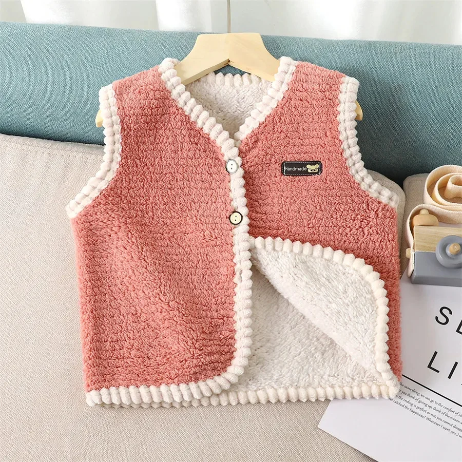 

Kids Autumn Clothes Waistcoat Children's Soft Fur Vest Boy Girl Thicken Velvet Lining Keep Warm Jackets Top Clothing Winter