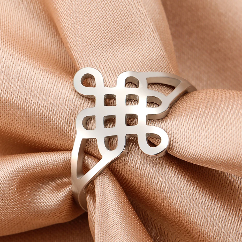Dawapara Classic Chinese Mystic Knot Ring for Women Infinite Symbol Good Luck Peace Amulet Stainless Steel Wedding Band