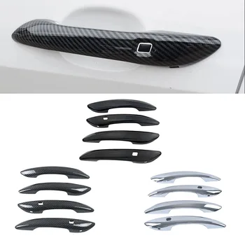 Chrome Exterior Door Handle Cover Trim Cover For Hyundai Elantra 2021-2024 Black Accessories Carbon Fiber Pattern Decor 1