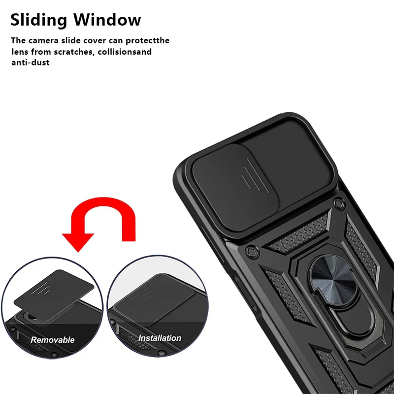 Robust Armor Slide Camera Lens Protection Case with Magnetic Holder Ring Stand for Motorola Edge 20 Lite