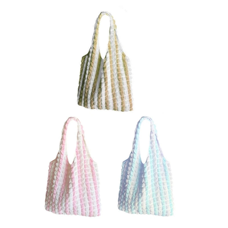 

Women Casual Underarm Bag Bubble Fabric Shoulder Bag Cloud Bag Summer Tote Bags E74B