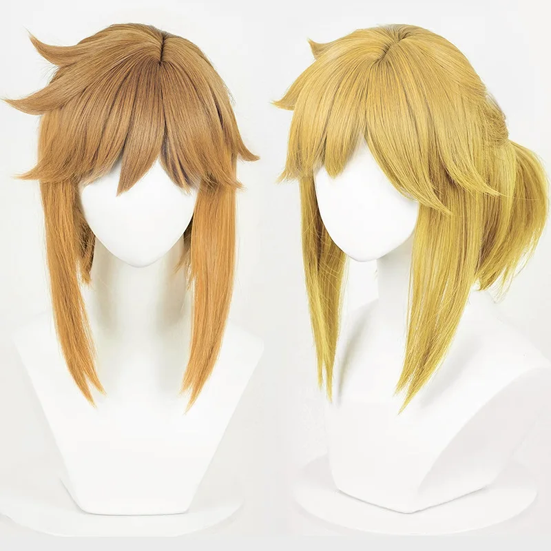 Anime Wigs Cosplay Accessories Link Cosplay Blonde Brown Wig Tears of the Kingdom Heat Resistant Synthetic Wigs for Halloween Party with Elf Ears Earrings