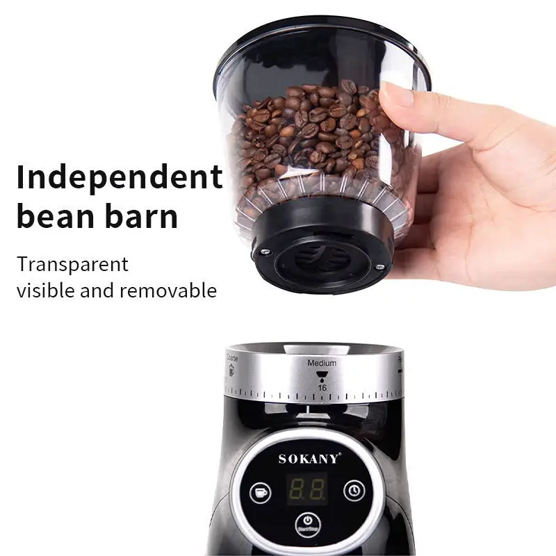 Electric Burr Coffee Grinder, Spice Grinder with Digital Timer Display,  Perfect for Espresso, Herbs, Spices, Nuts, Grain