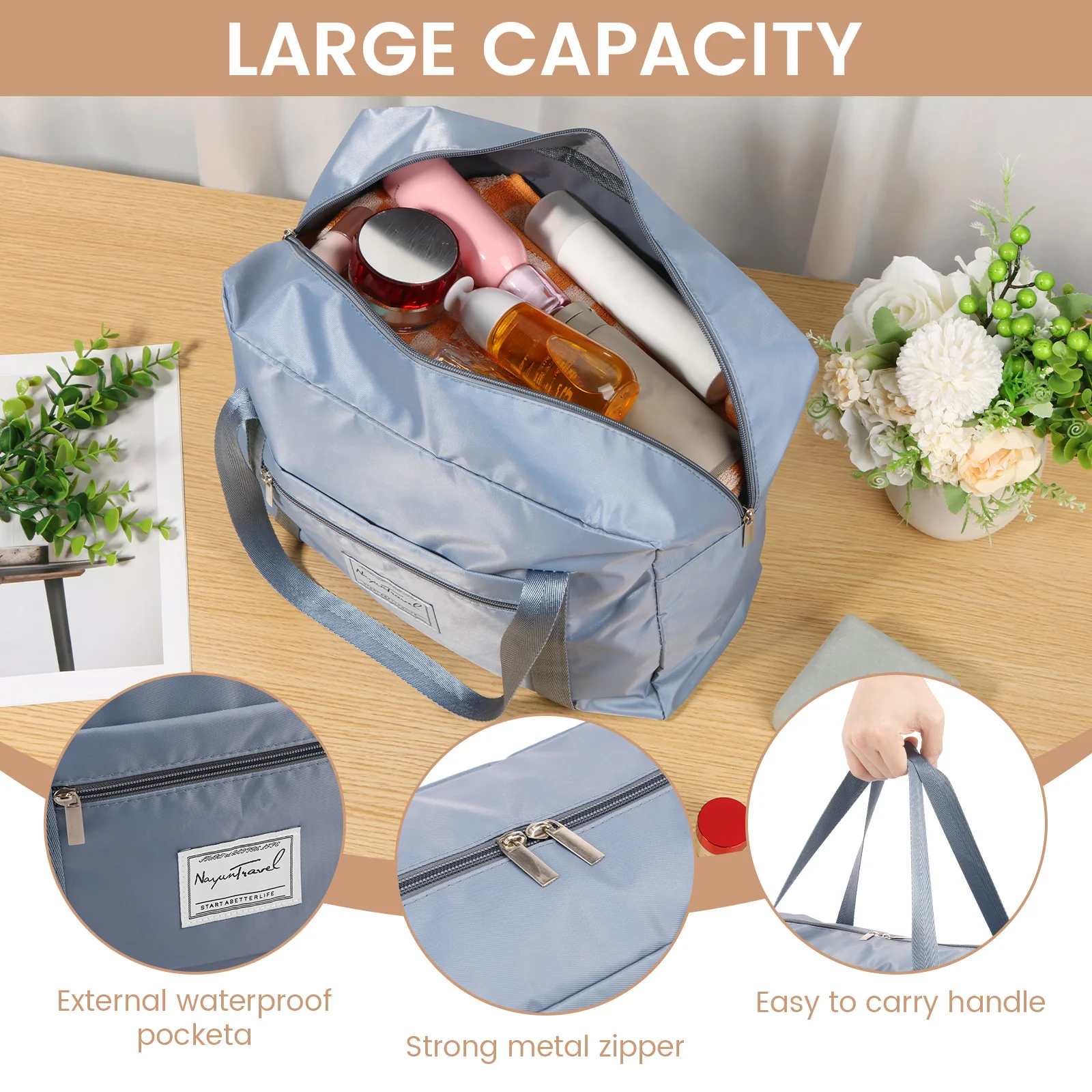 Travel Storage Bag Oxford Cloth Waterproof Luggage Bag with Zipper Large Capacity Cosmetic Storage Bag for Gym Travel Camping