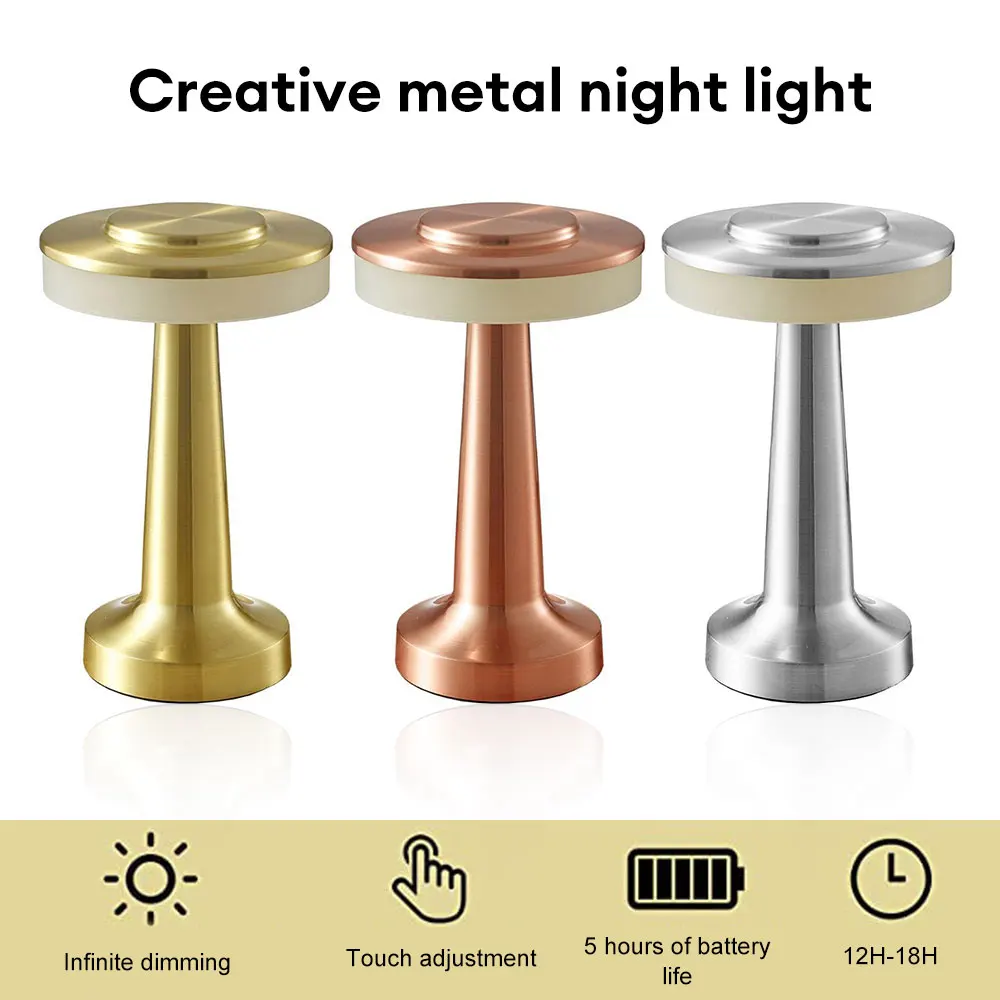Retro Table Lamp Rechargeable LED Night Light Touch Dimming Desk Lamp Bedroom Bedside Atmosphere Cafe Bar Desktop Decor