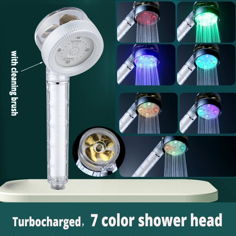 

Upgrade LED Turbo Shower Head 3/7 Color Temperature Control Colorful Handheld Water Saving With Filter SPA High Pressure Nozzle