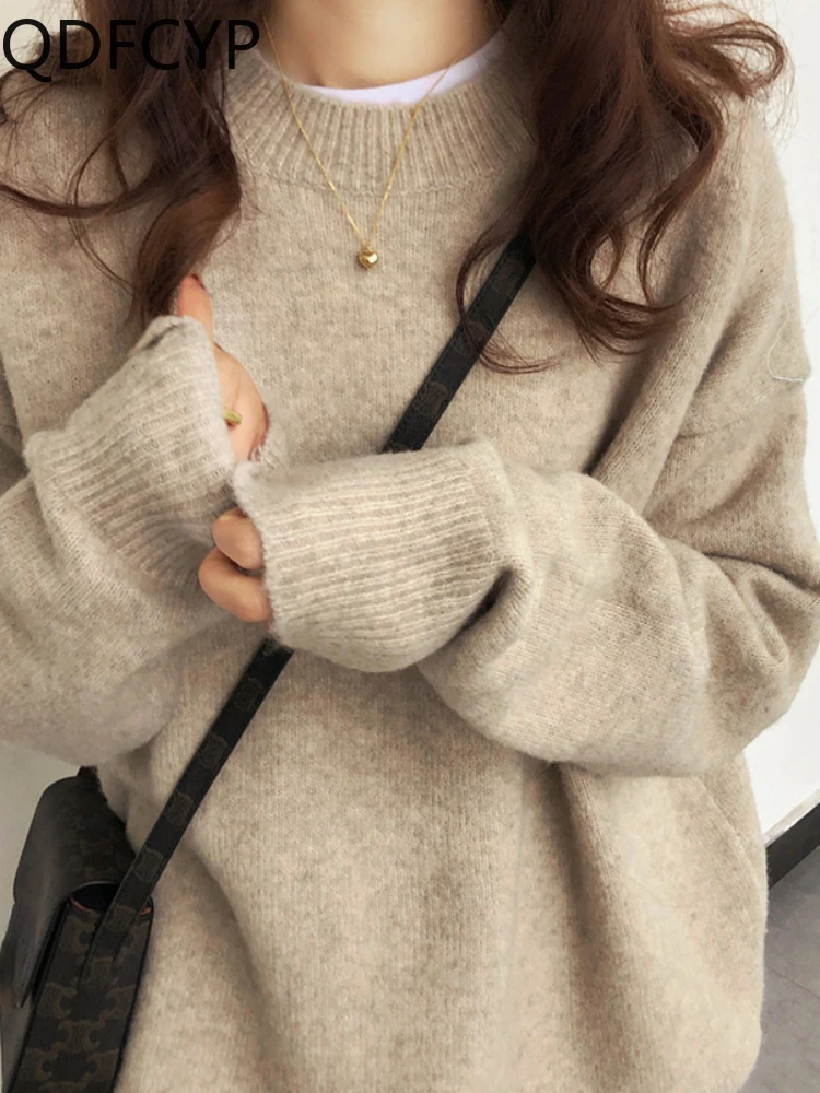

New Women's Sweater Autumn Winter 2023 Casual Loose Solid Color Soft Warm Lazy Style Pullover for Women Clothing O-Neck Sweaters