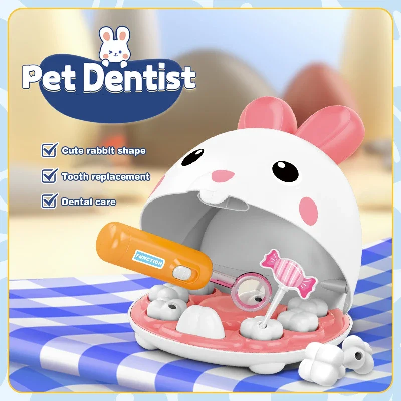 Rabbit Dentist Pretend Play Set Cute Children Montessori Toys for Girl Check Teeth Model Doctor Role Play Baby Kid Learning Toy
