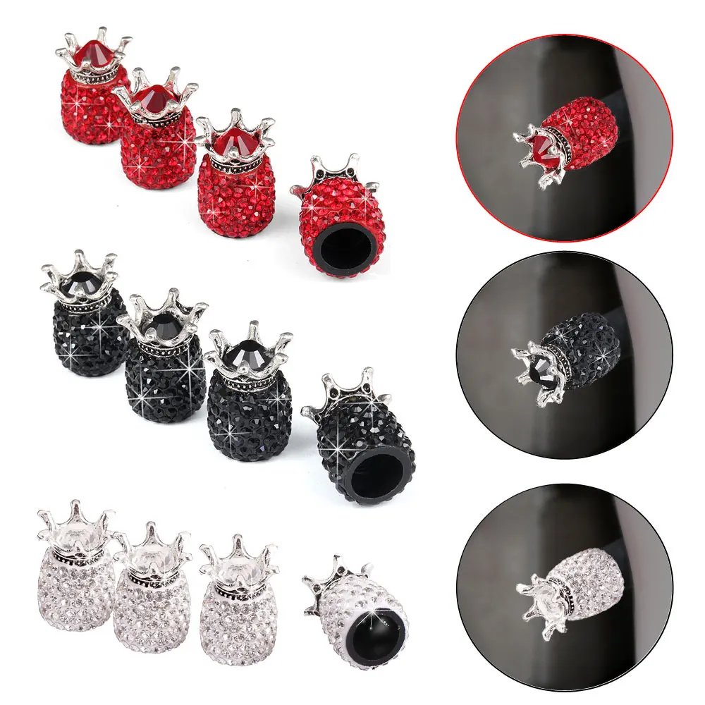 

4Pcs Crown Bling Diamond Crystal Wheel Caps Rhinestone Clay ABS Car Tires Valves Tyre Stem Air Valve Caps Airtight Cover Bling