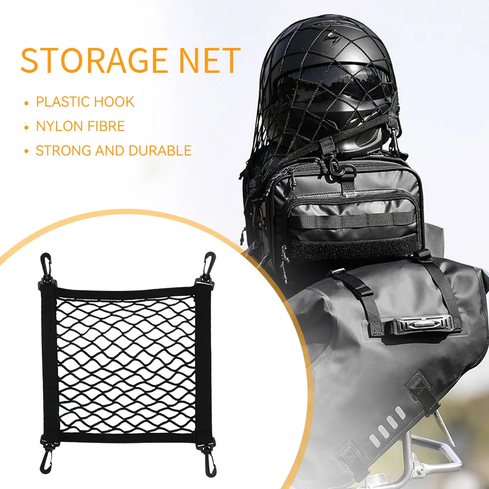 Motorcycle Helmet Holder Net 4 Metal/Plastic Hooks Motorbike Luggage Net Holder Mesh Storage Trunk Bag Accessories