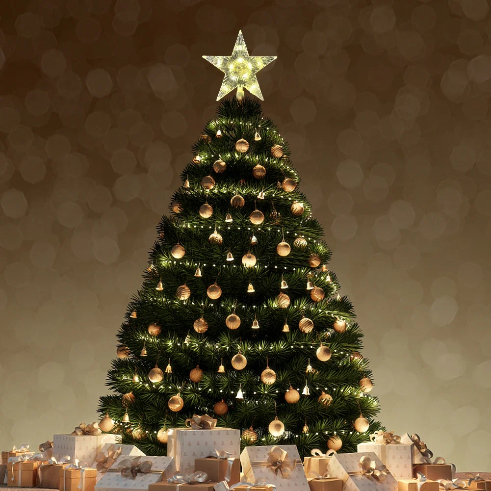 Christmas Tree Decoration Christmas Star Decoration Glowing Christmas 15cm Tree Topper Xmas Tree Transparent Five-pointed Star Ornament Star Topper with LED Light for Home Decor