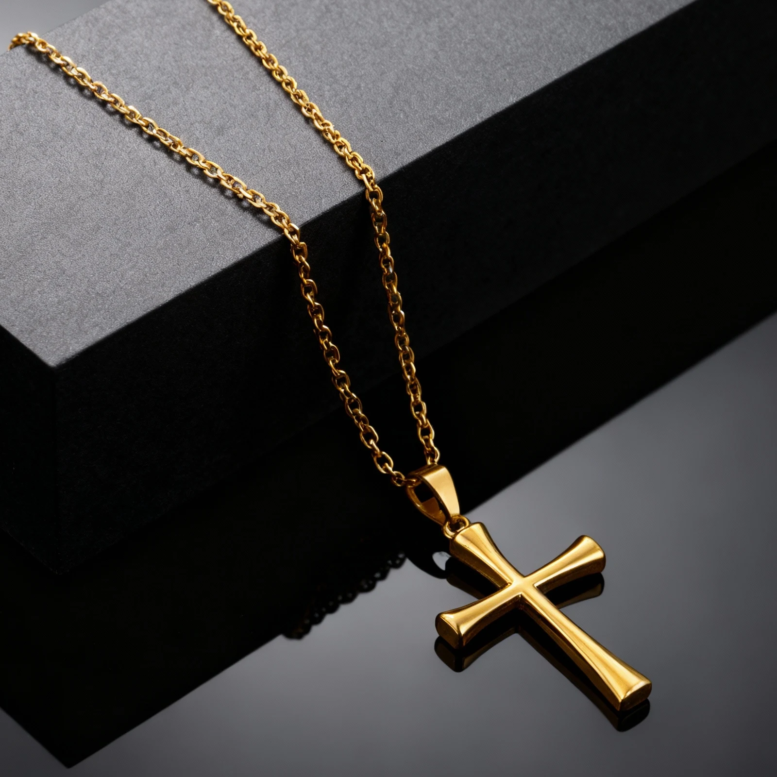 Elegant Minimalist Cross Pendant Necklace, Stainless Steel Chain