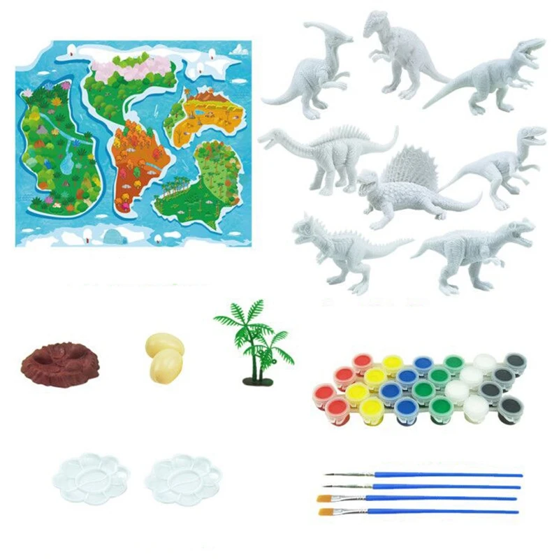 Baby-43PCS DIY 페인트 공룡 흰색 빈 모델 손 그림 공룡 낙서 게임 패드