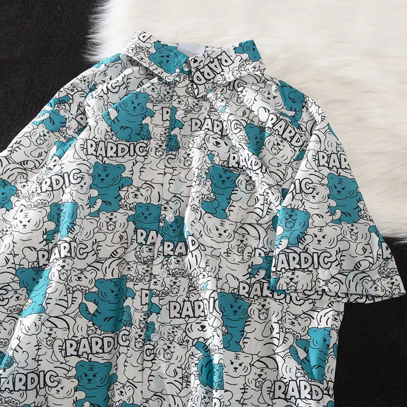 

Tiger Full Print Short Sleeve Shirts for Men and Women Ins Beach Shirt Casual Couple 2022 Summer Loose Hong Kong Style