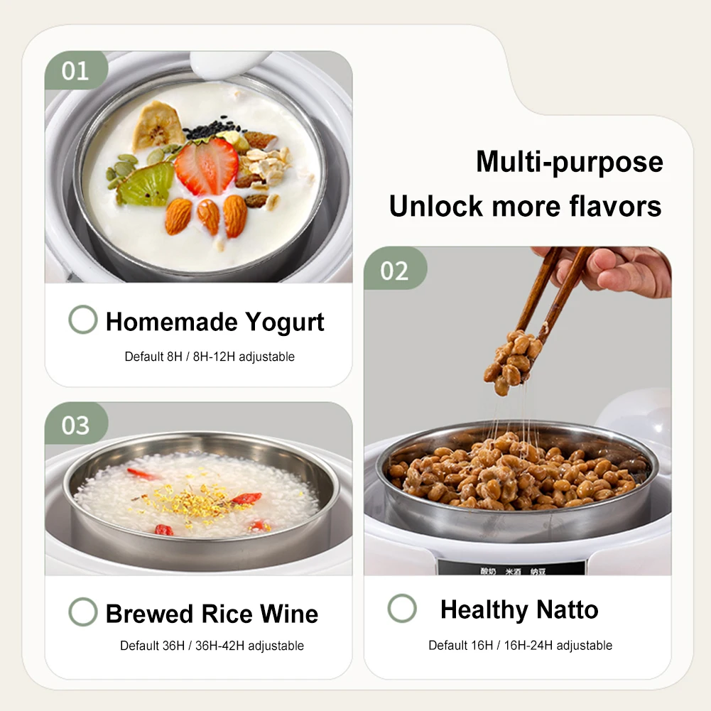 1.2L Automatic Yogurt Maker Constant Temperature Household Natto Maker Low Noise Multi-Function Yogurt Machine for Home Kitchen