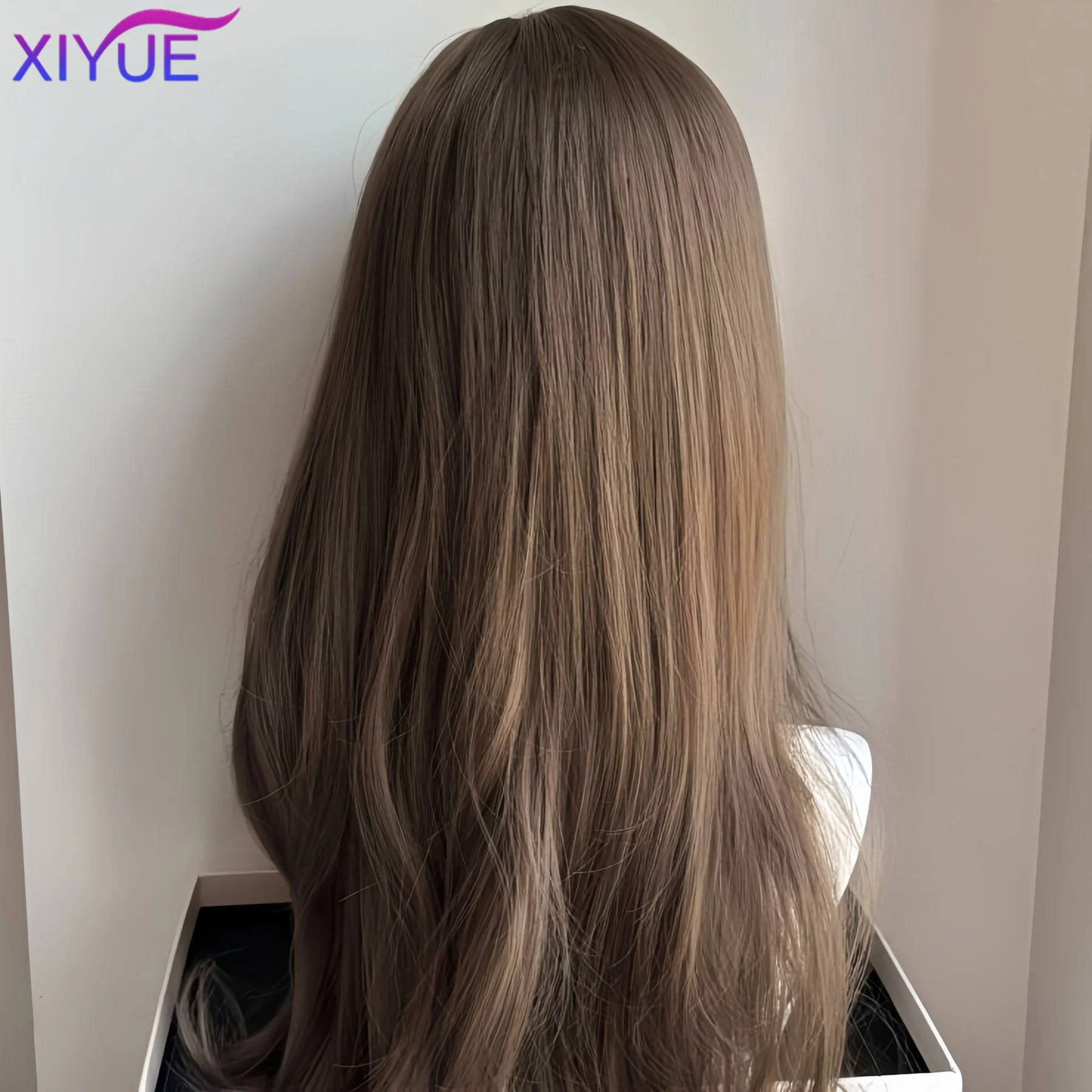 XIYUE cool Brown Brown Black Wavy Wigs for Women with Bangs Long Natural Synthetic Hair Wig Daily Cosplay Heat Resistant
