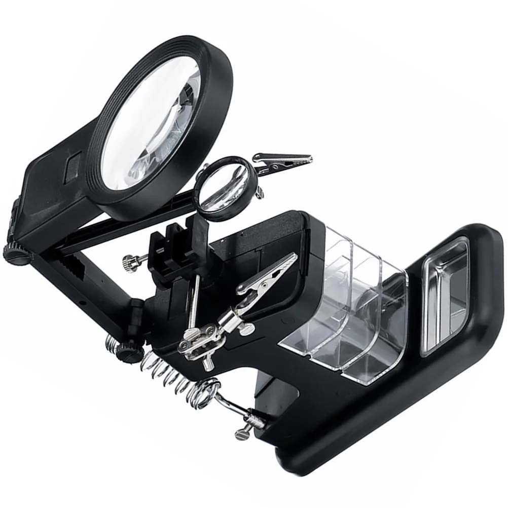 Multifunctional Soldering Iron Kit Desktop Magnifier Station Tabletop with Light LED Magnifying Glass