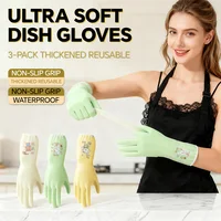 Household Cleaning Gloves 3Pairs Cute Reusable Kitchen Dishwashing Gloves Waterproof Non-Slip Ideal for Dishes Household Chores 1