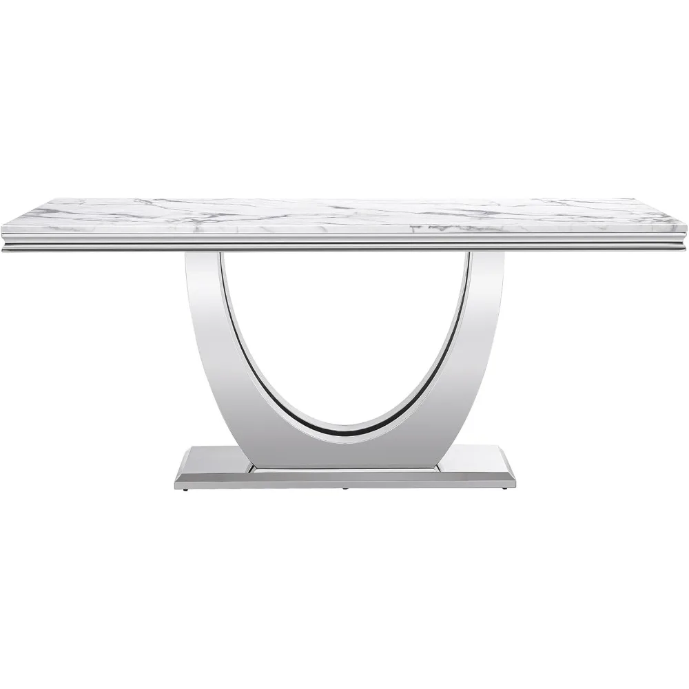 Dining Table Luxury Faux Marble Kitchen Table with Silver Mirrored Finish Stainless Steel Base,Rectangular Dining Room Table 3