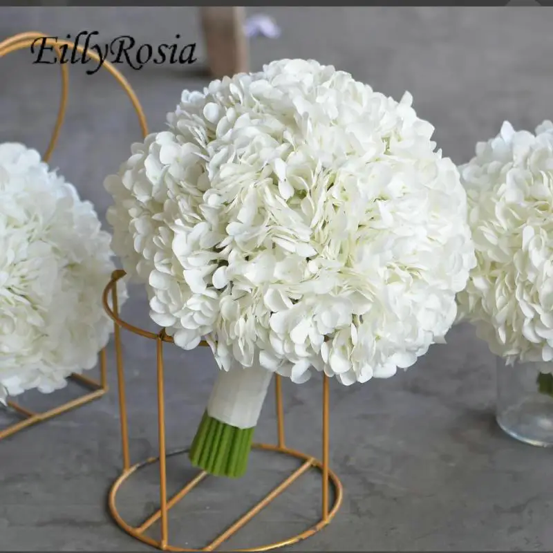 EillyRosia Real Touch Hydrangea Bride Bouquet Artificial Flowers High Quality White Wedding Bouquet Customized
