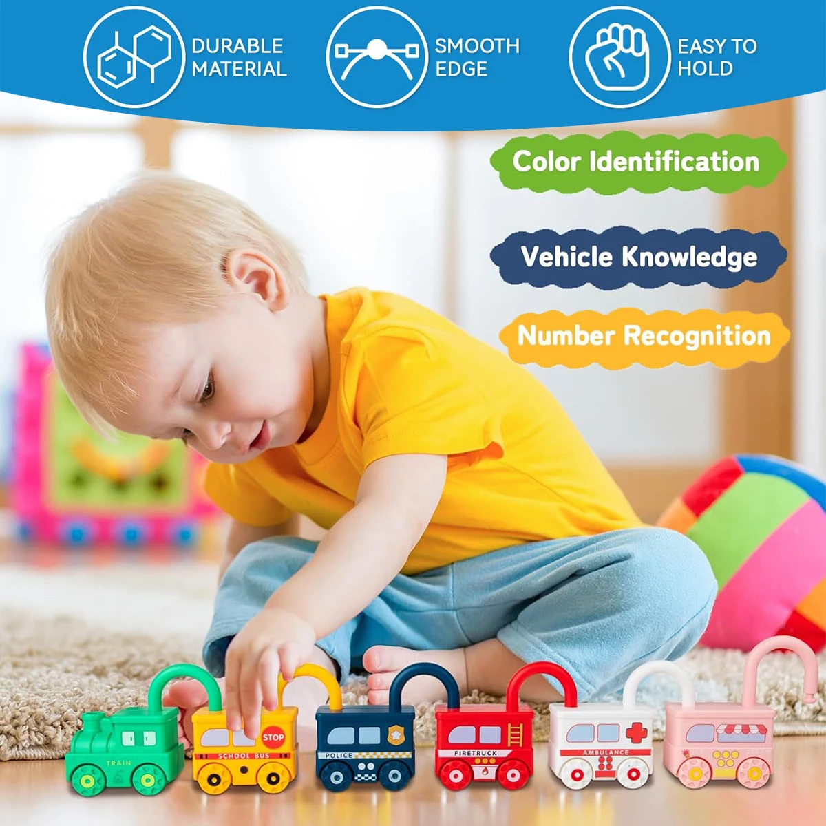 3Pcs Early Learning Lock Unlock Car Train Toy with Keys Kids Montessori Math Motor Skill Educational Toys Birthday Xmas Gift