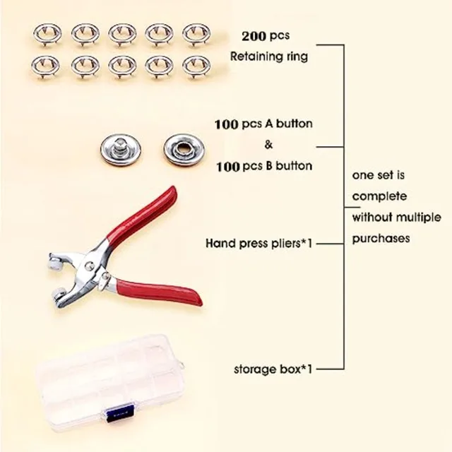 100 Sets Metal Snaps Buttons with Fastener Pliers Press Tool Kit Perfect for DIY Crafts Clothes Hats and Sewing, Snap Button Fa