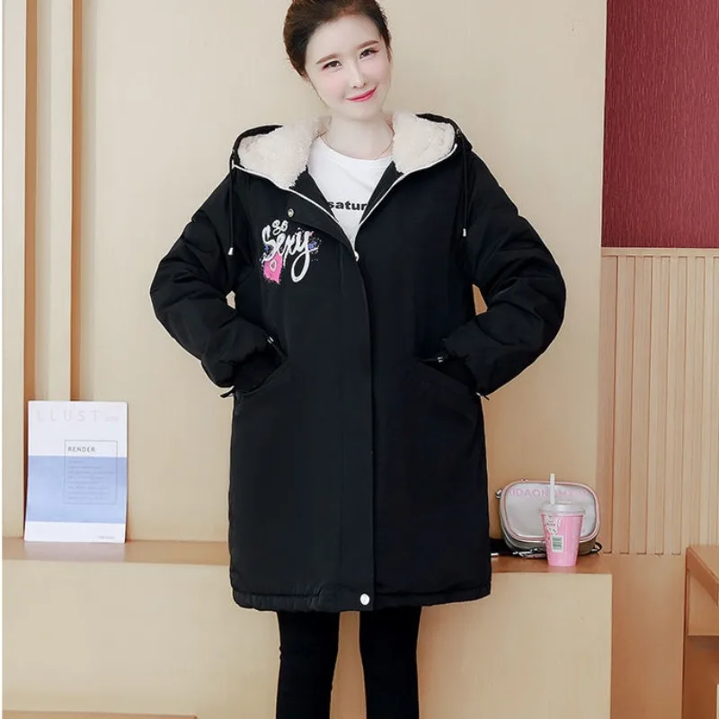 2023 New Women Down Cotton Coat Winter Jacket Female Mid-length Loose Parkas Thicken Brushed Warm Outwear Hooded Overcoat winter women s cotton coat 2021 new down cotton jacket women s mid length winter korean loose casual thicken coat high quality