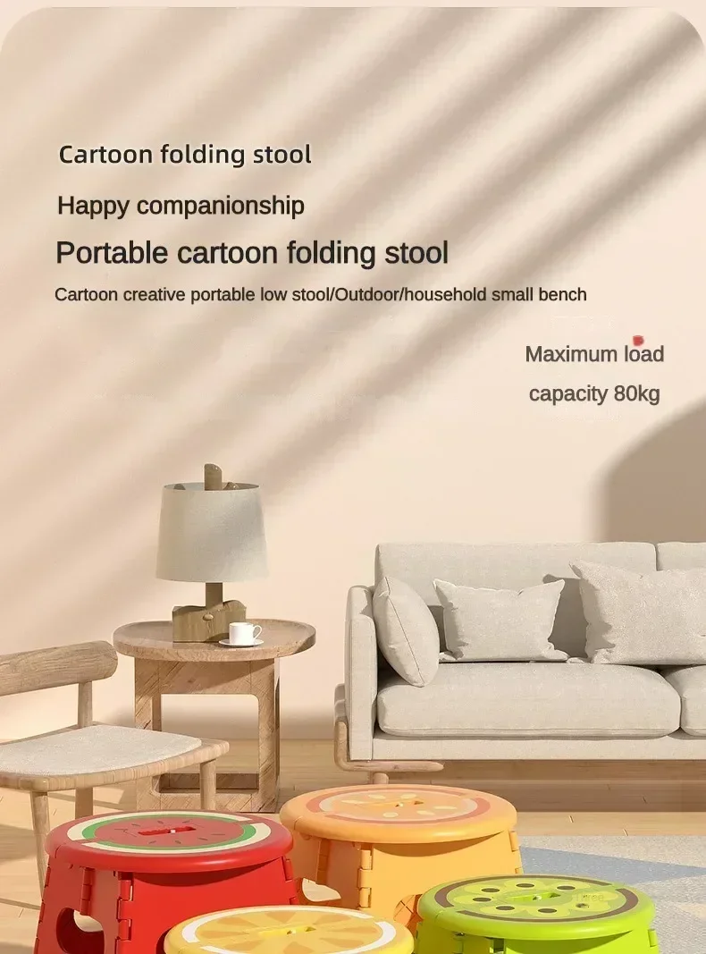 Description Picture 2 of itemNewest Hot Plastic Thickened Fold Stool Cartoon Creative Portable Low Stool Outdoor Household Small Bench Chair Children Gifts