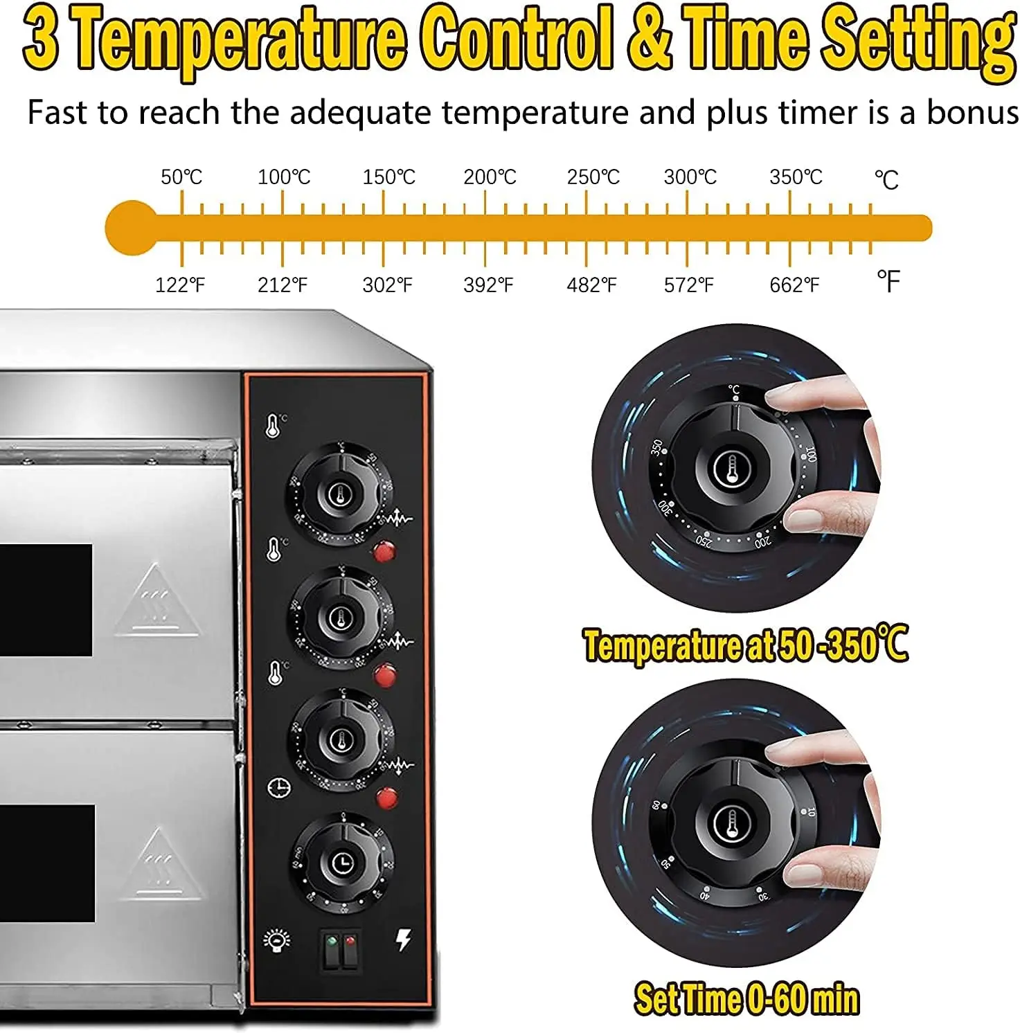 Commercial Pizza Oven Double Oven 1700W 16 inch Stainless Steel Pizza Electric Countertop Pizza and Snack Oven Multipurpose 4